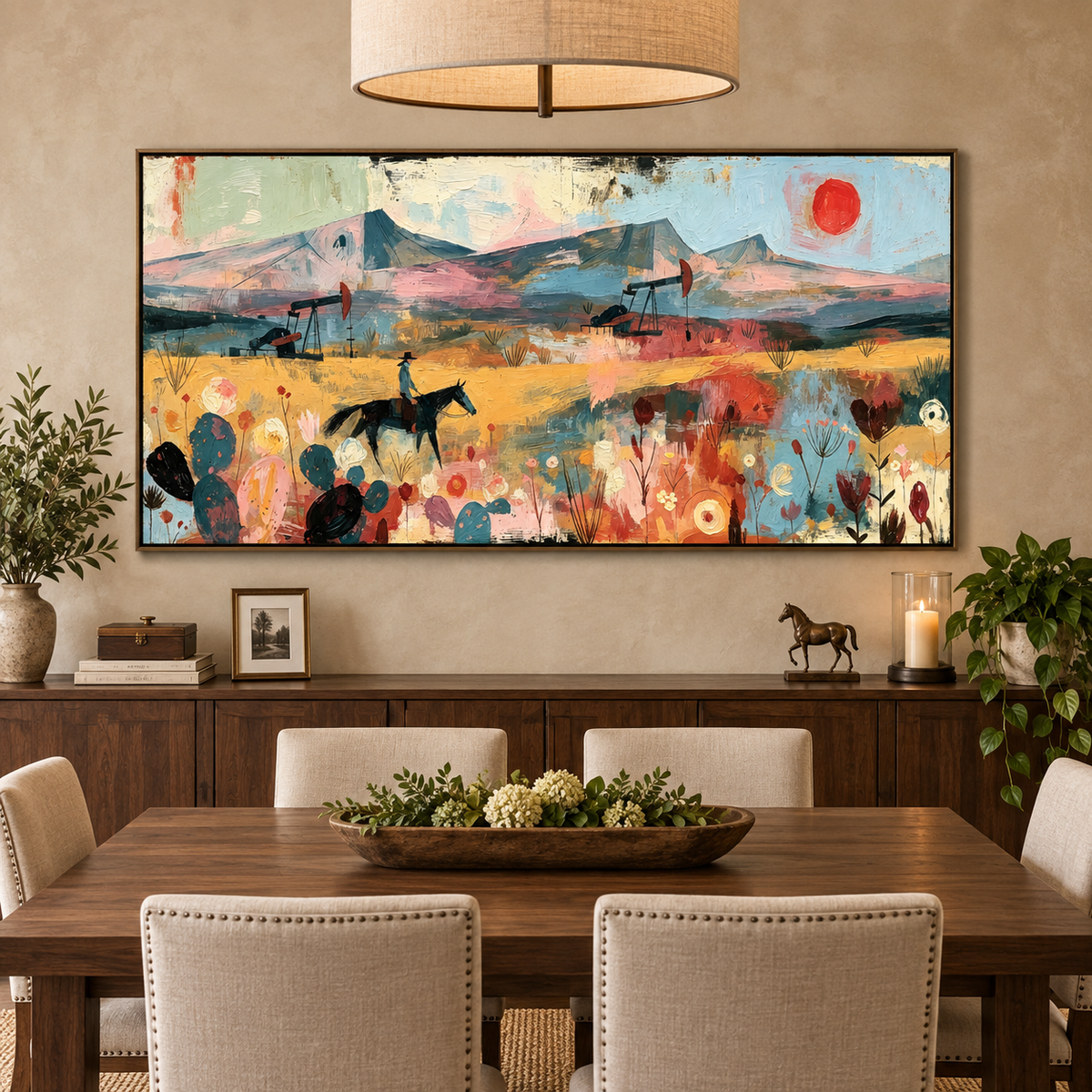 Abstract Western Cowboy Wall Art | Rider Between the Pumpjacks