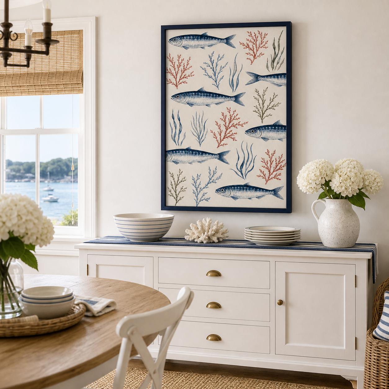 Sardine and Seaweed Framed Coastal Wall Art