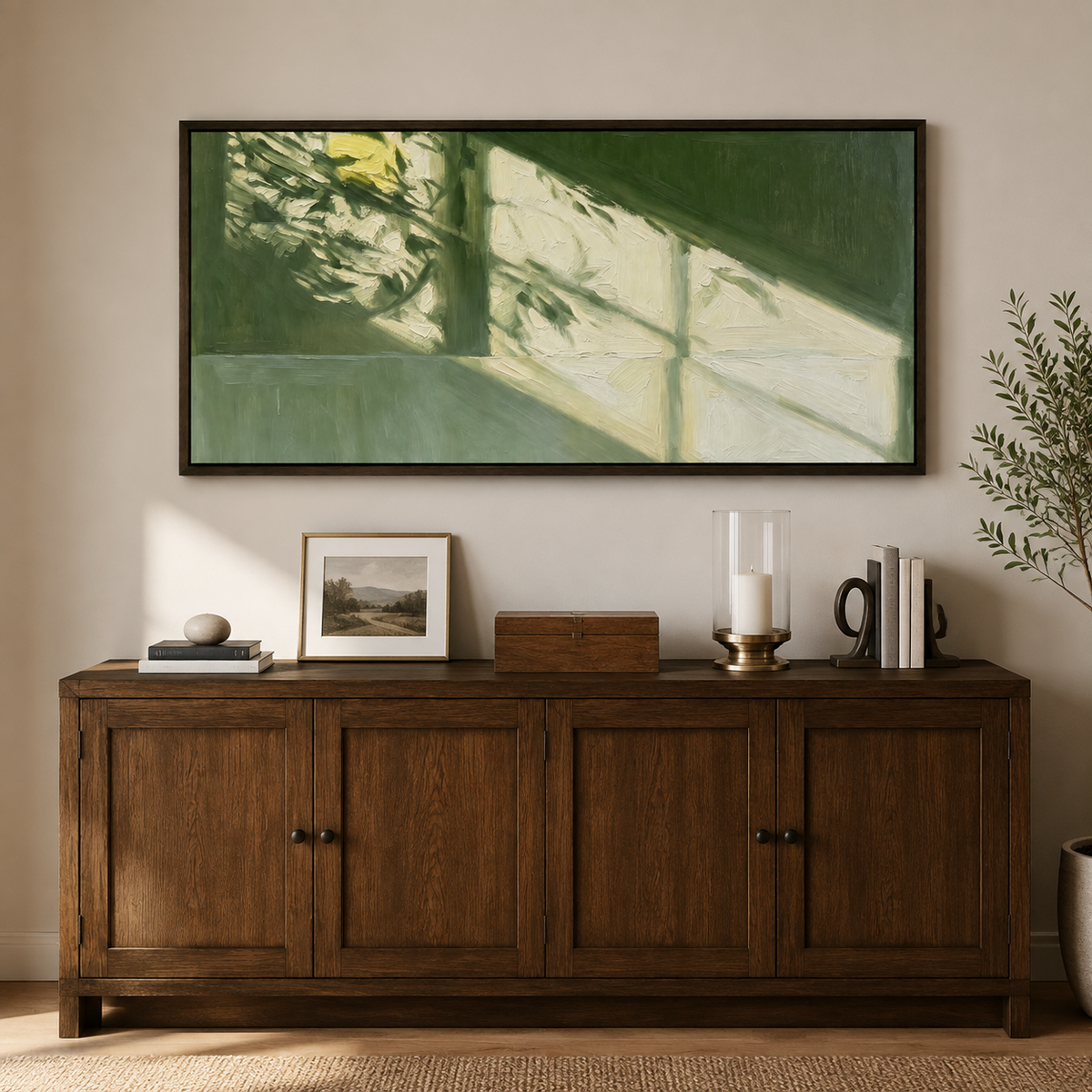 Green Abstract Wall Art | Sunlit Window Shadows