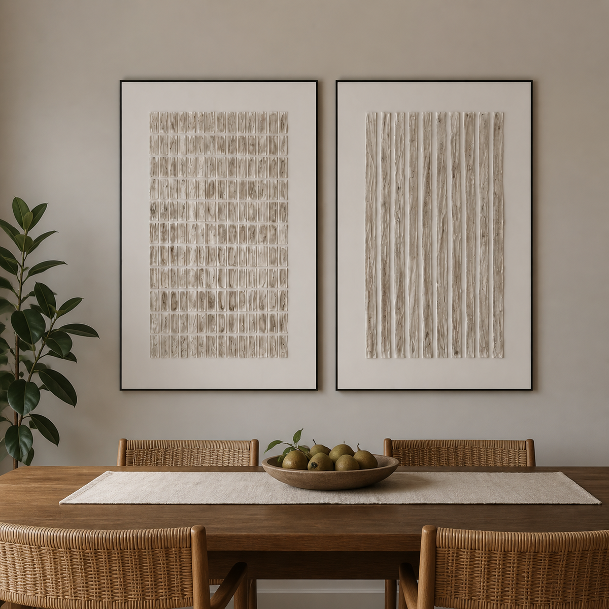 Neutral Textured Wall Art Set of 2 – Ivory White Geometric Diptych