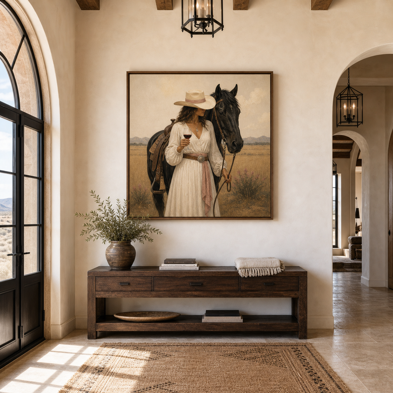 Whispers of the Prairie | Hand-Painted Cowgirl & Horse Wall Art | Western Oil Painting
