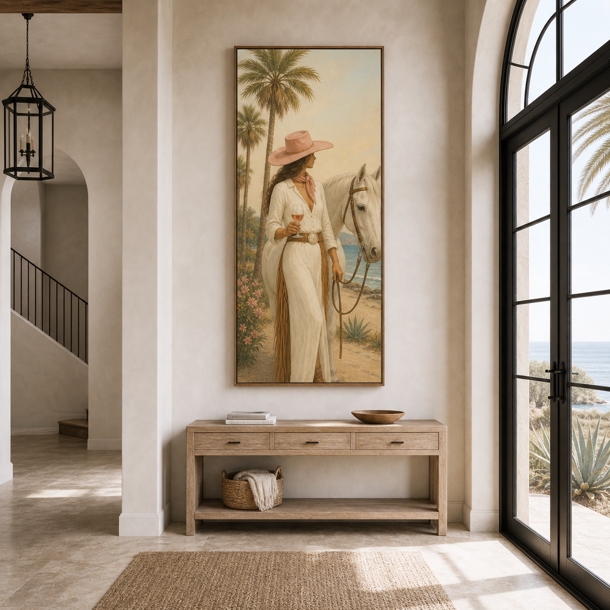 Coastal Cowgirl Escape | Hand-Painted Coastal Cowgirl & Horse Wall Art | Western Oil Painting