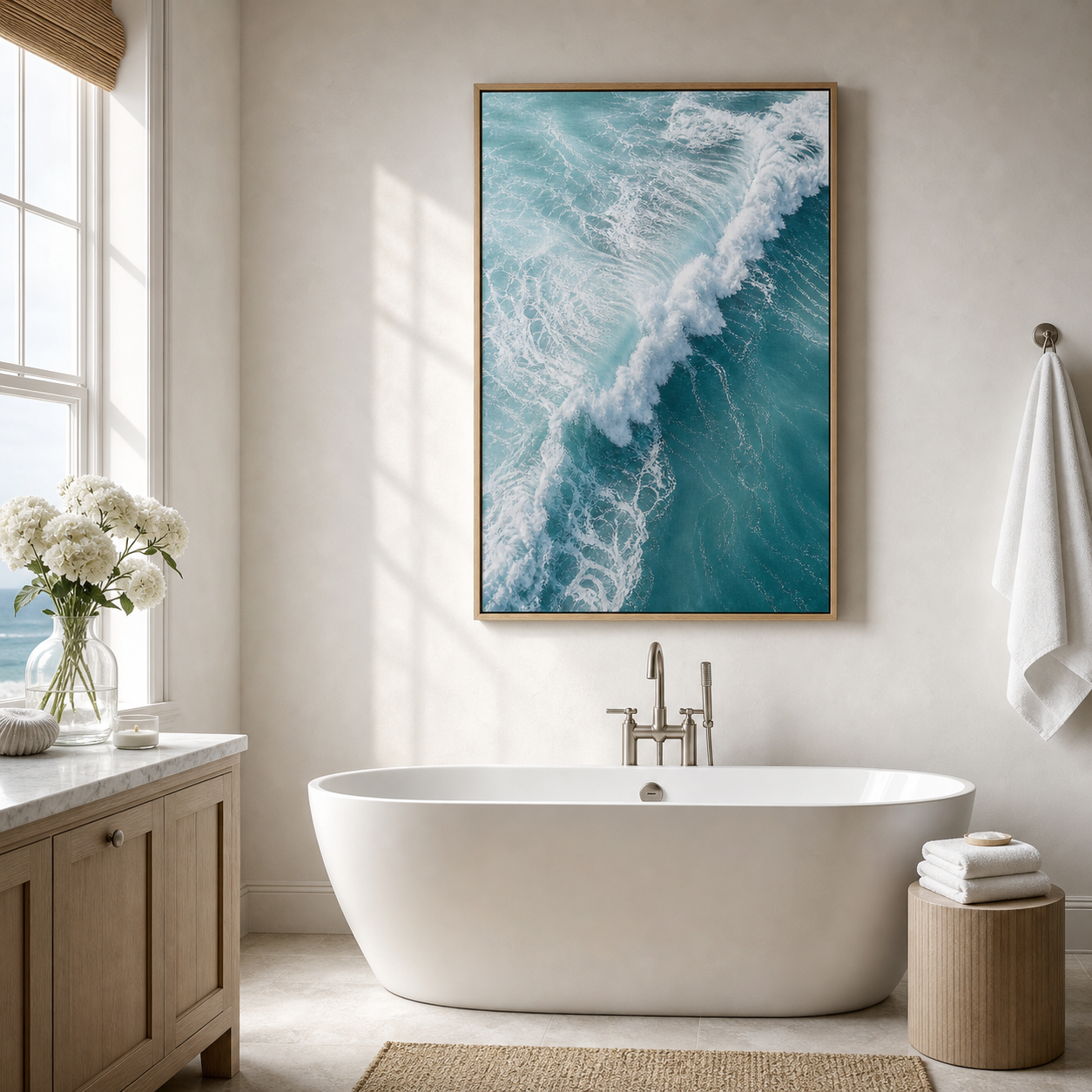 Aerial Ocean Wave Framed Canvas Wall Art