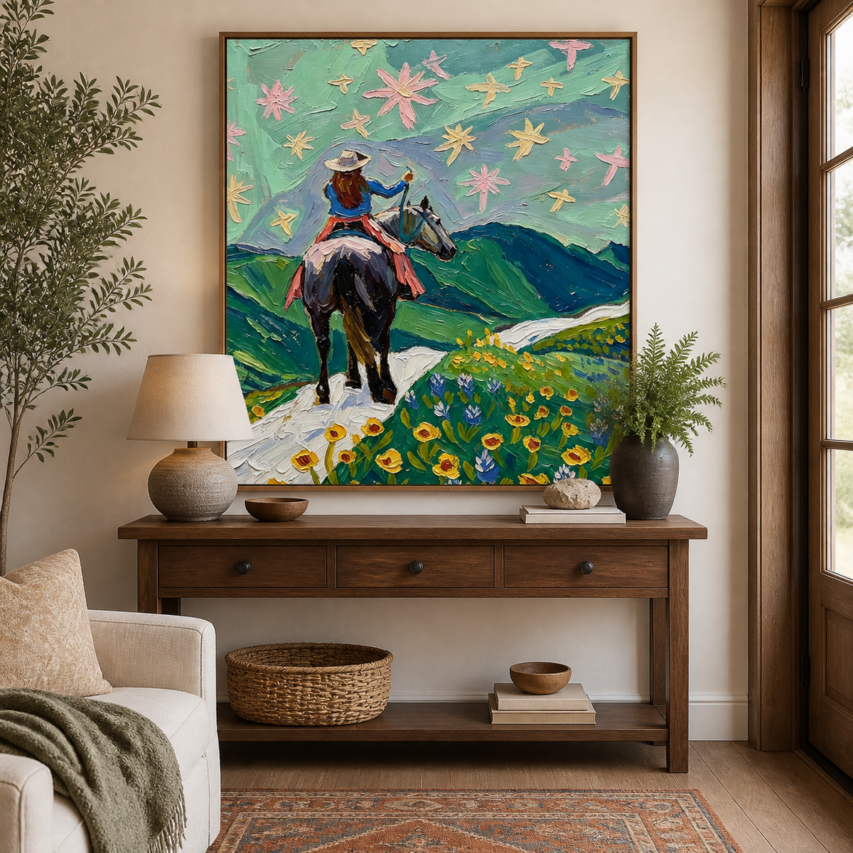 Cowgirl Riding Horse Wall Art | Wildflower Trail