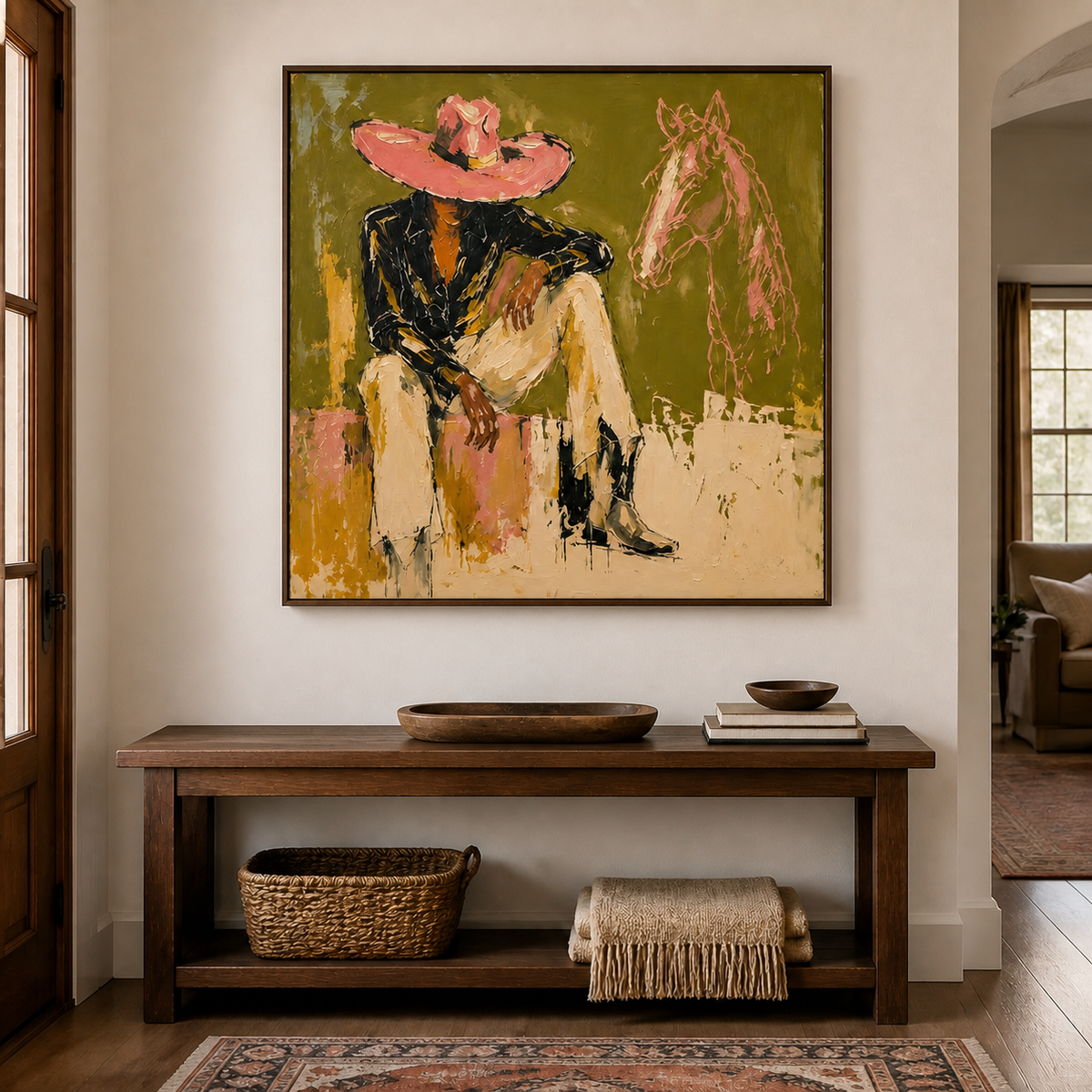 Western Cowboy and Horse Wall Art | Pink Hat Rancher