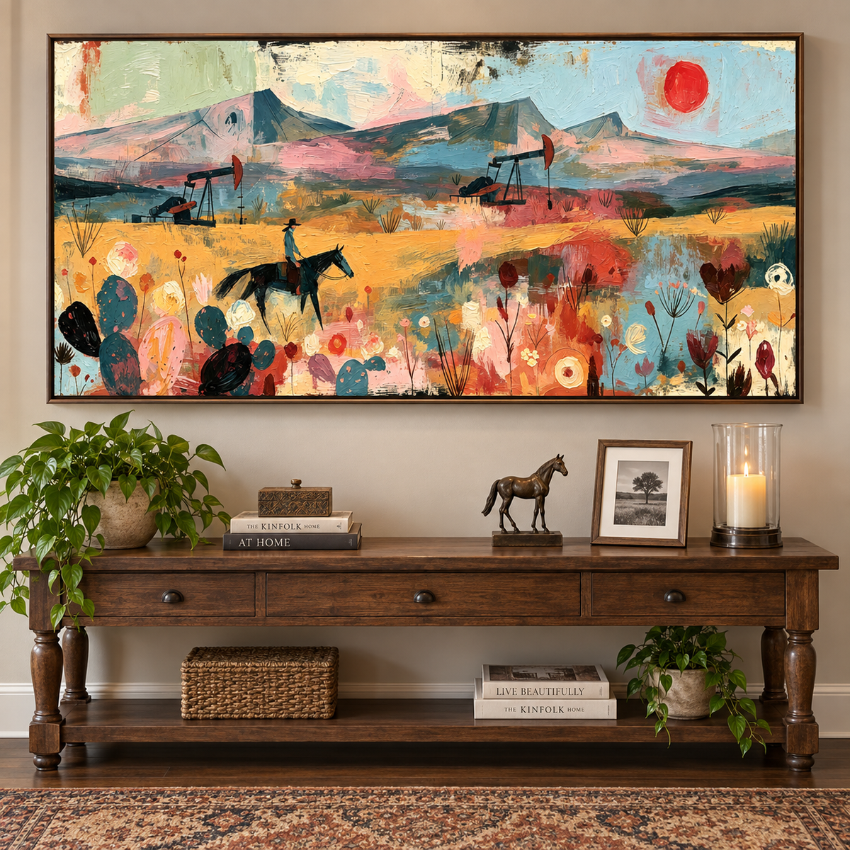 Abstract Western Cowboy Wall Art | Rider Between the Pumpjacks