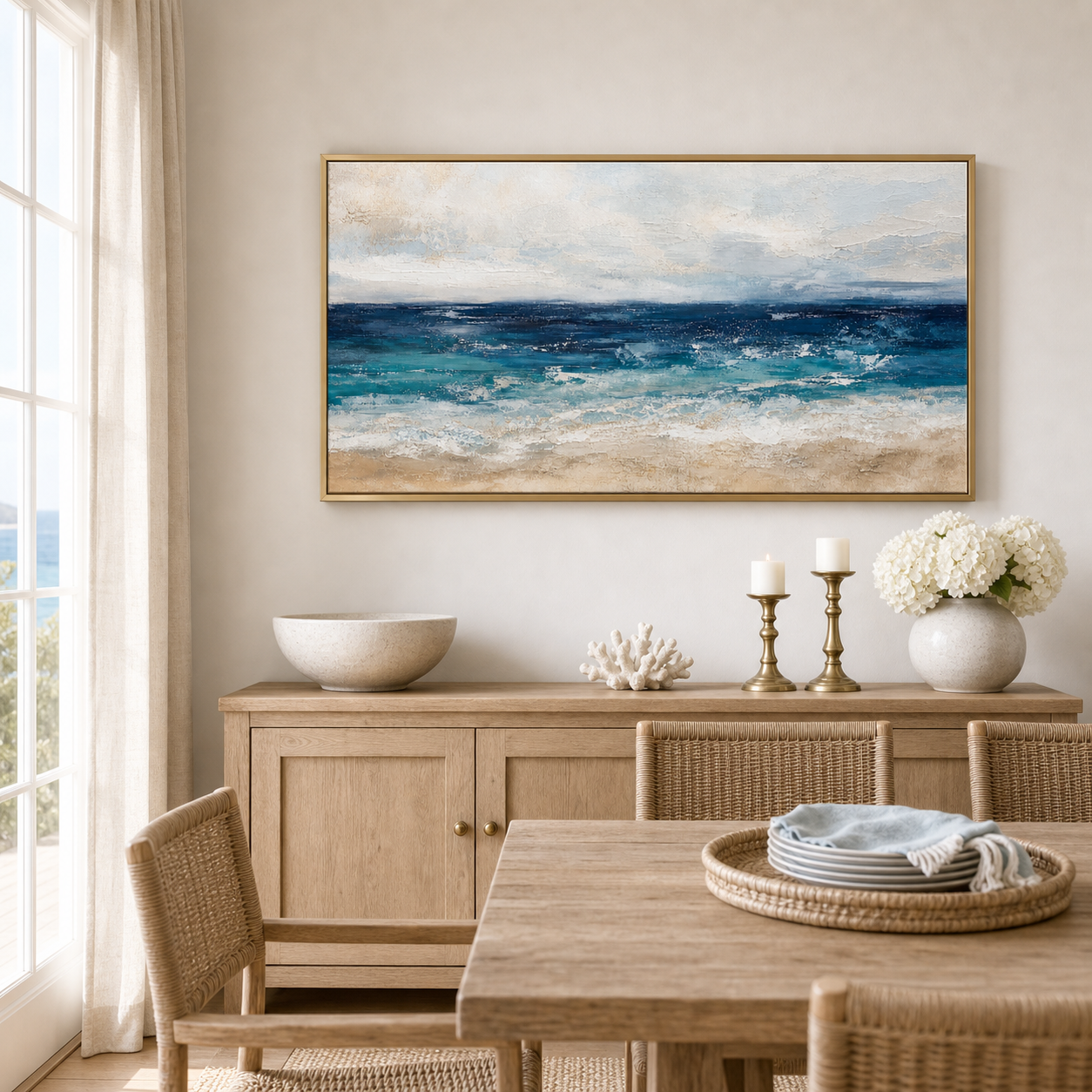 Abstract Ocean Horizon Framed Canvas Wall Art