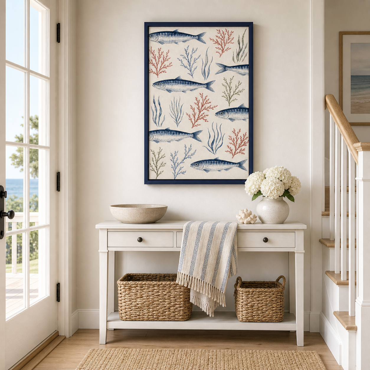 Sardine and Seaweed Framed Coastal Wall Art