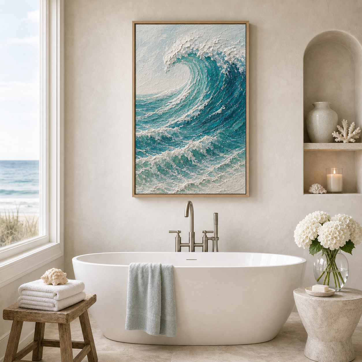 Hand-Textured Ocean Wave Framed Wall Art