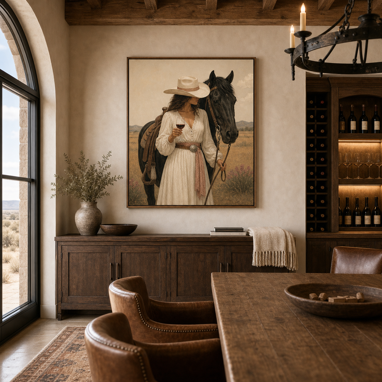 Whispers of the Prairie | Hand-Painted Cowgirl & Horse Wall Art | Western Oil Painting