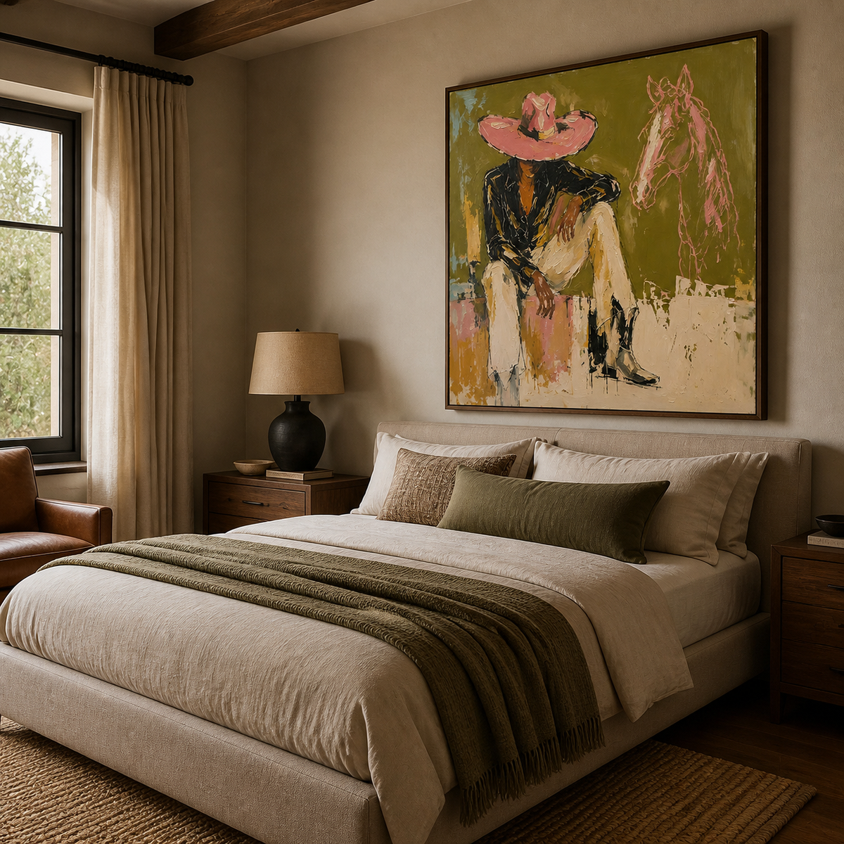 Western Cowboy and Horse Wall Art | Pink Hat Rancher