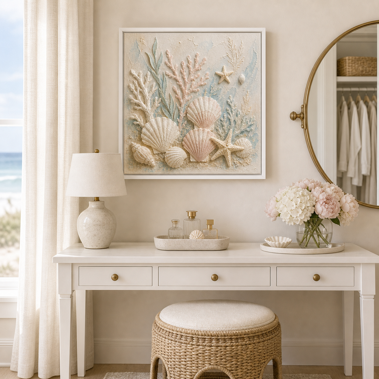 Raised Seashell and Coral Framed Wall Art