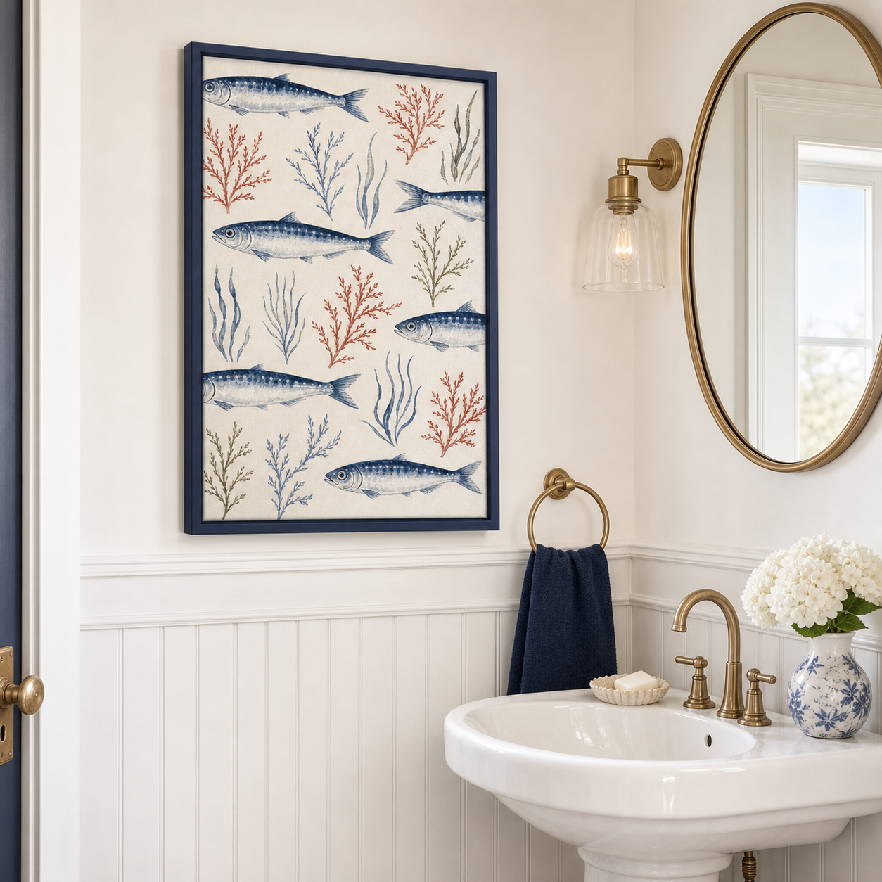 Sardine and Seaweed Framed Coastal Wall Art