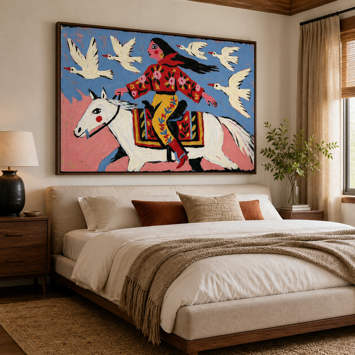 Colorful Cowgirl and Horse Wall Art | Flight Across the Prairie