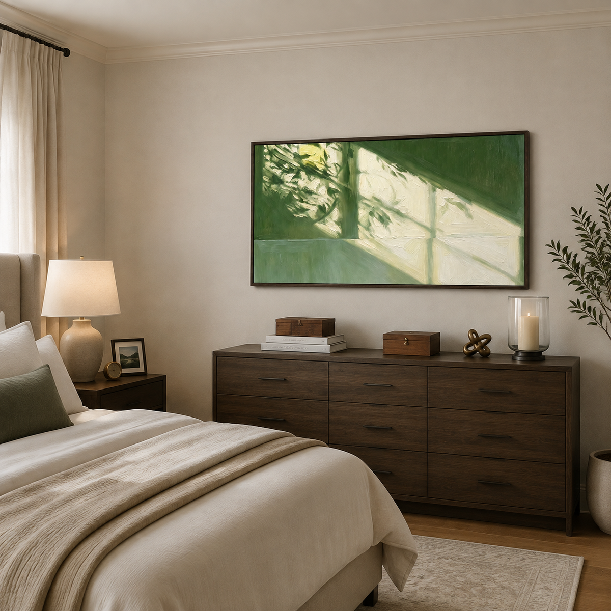 Green Abstract Wall Art | Sunlit Window Shadows