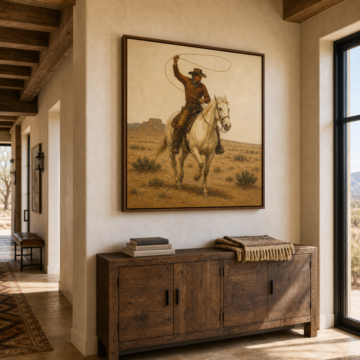 The Last Loop | Hand-Painted Cowboy Wall Art | Western Horse Oil Painting