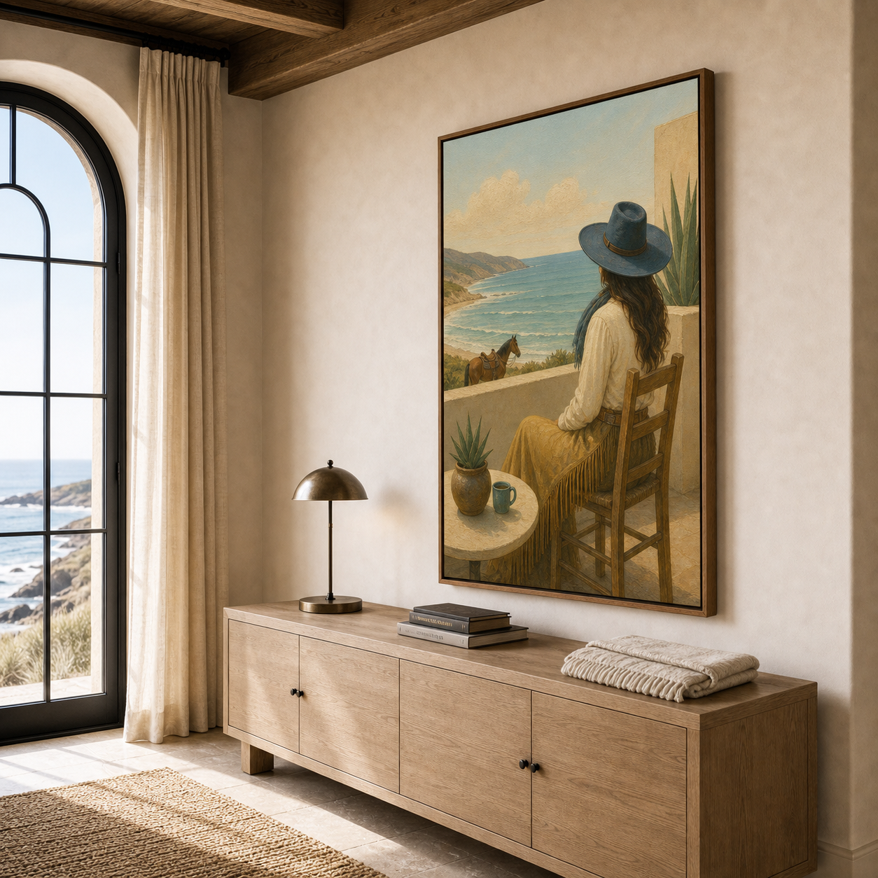 Where the Ocean Meets the West | Hand-Painted Coastal Cowgirl Wall Art | Western Oil Painting