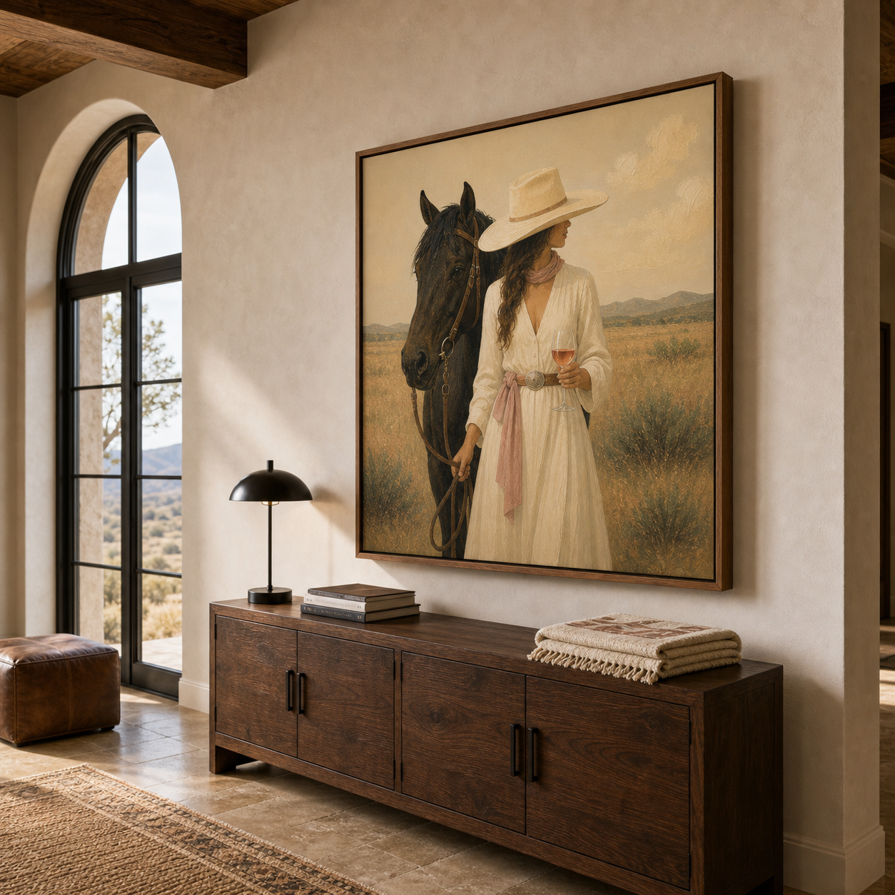 Grace of the Prairie | Hand-Painted Cowgirl & Horse Wall Art | Western Oil Painting