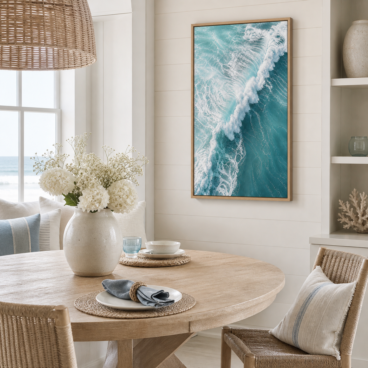 Aerial Ocean Wave Framed Canvas Wall Art