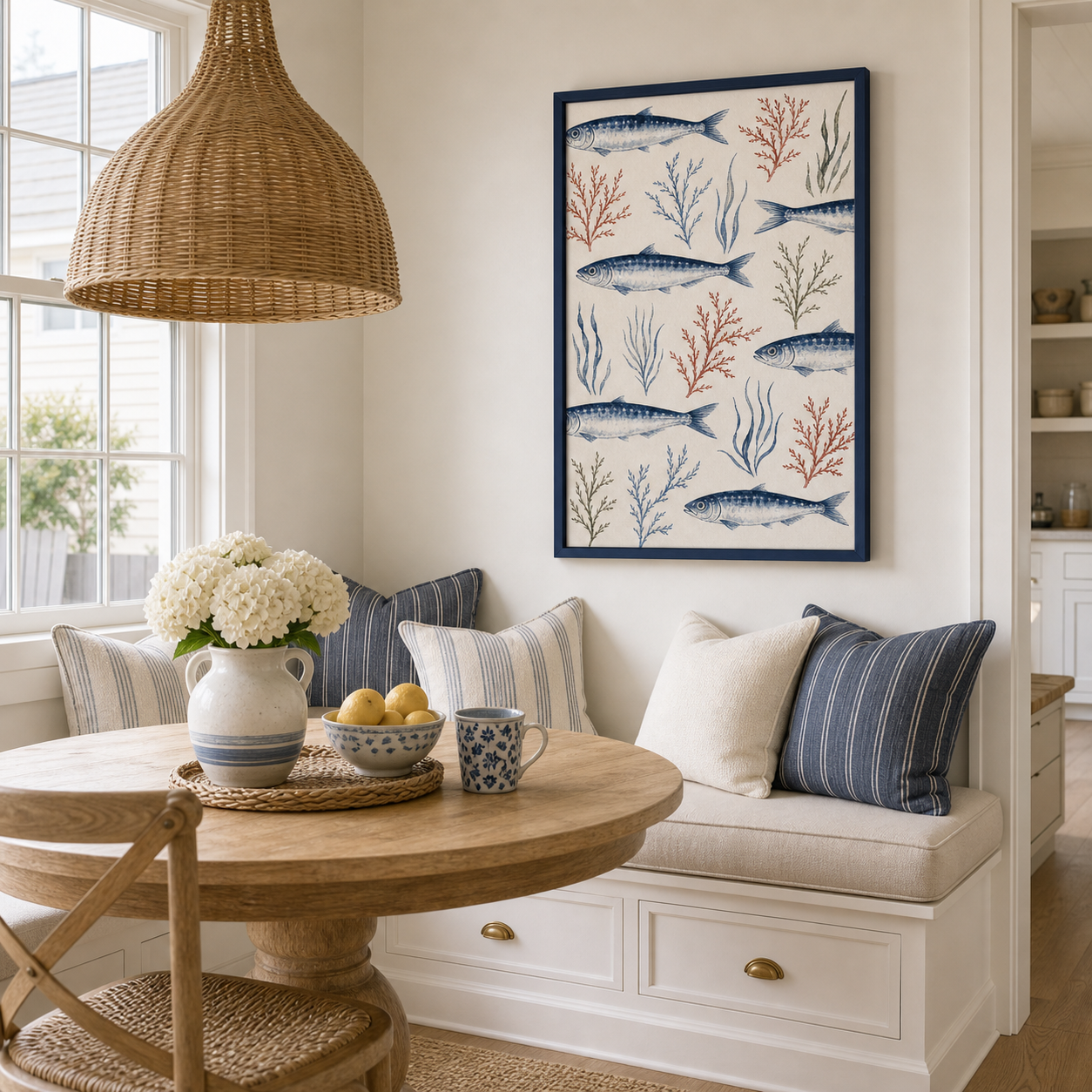 Sardine and Seaweed Framed Coastal Wall Art