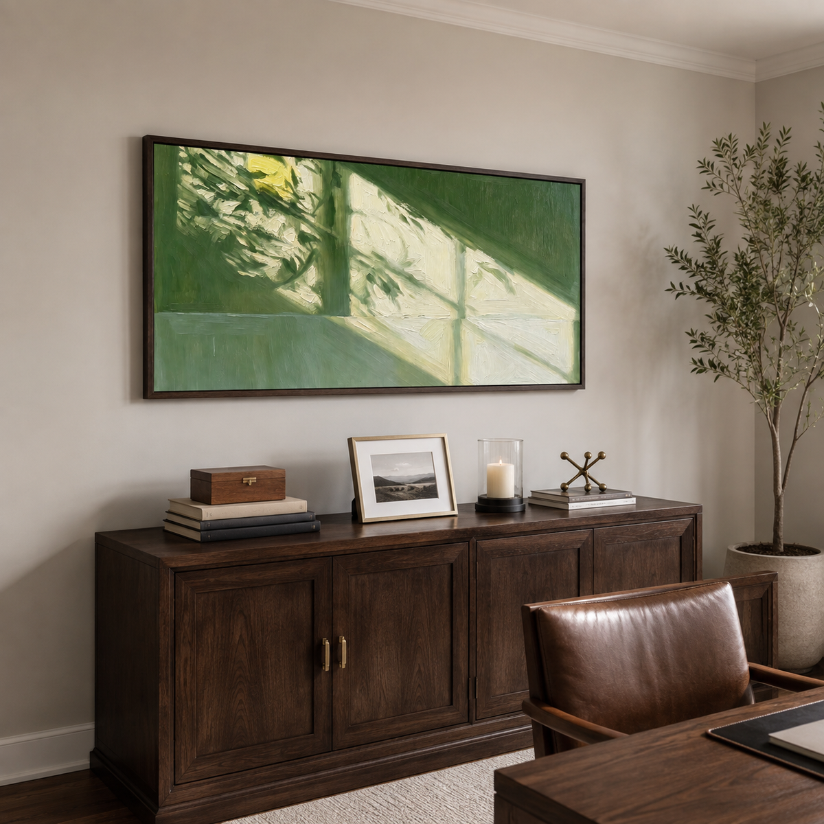 Green Abstract Wall Art | Sunlit Window Shadows