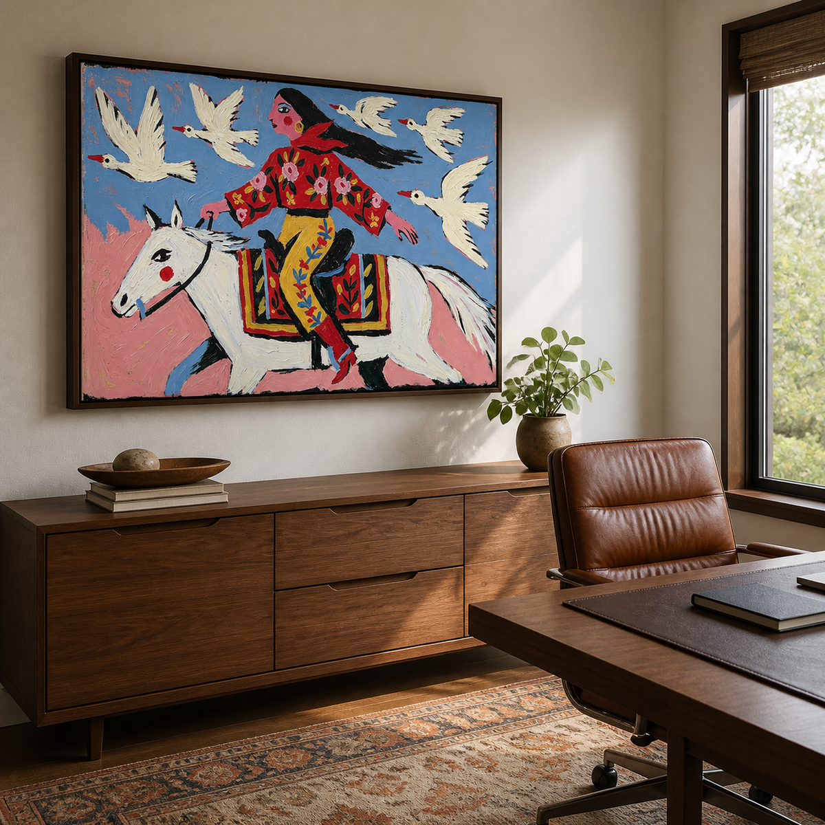 Colorful Cowgirl and Horse Wall Art | Flight Across the Prairie