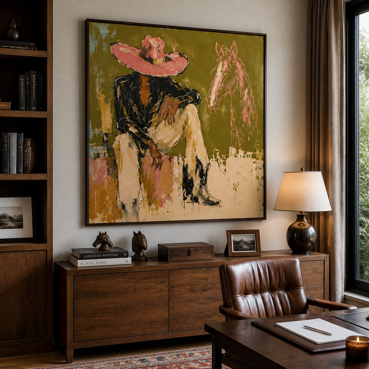 Western Cowboy and Horse Wall Art | Pink Hat Rancher
