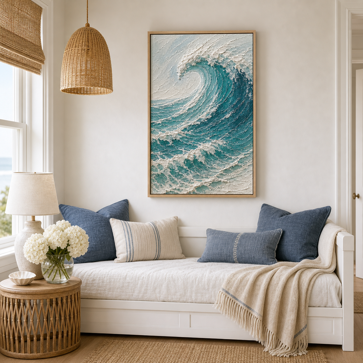 Hand-Textured Ocean Wave Framed Wall Art