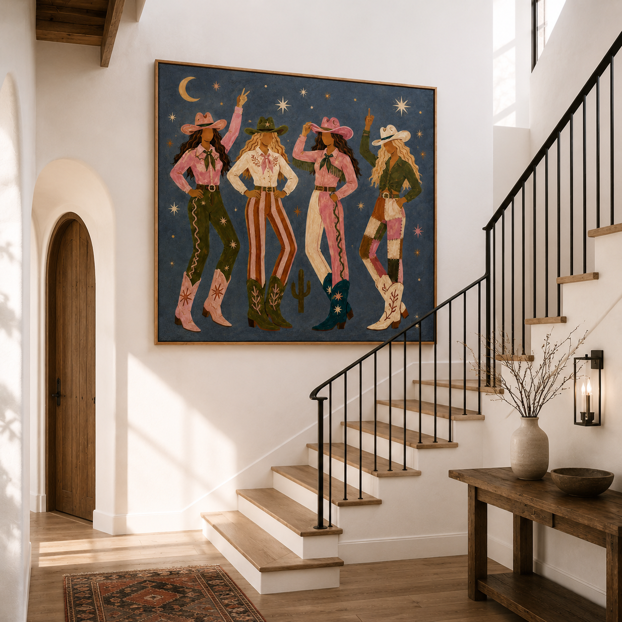 Cowgirl Sisterhood | Hand-Painted Modern Western Cowgirl Wall Art | Colorful Western Oil Painting