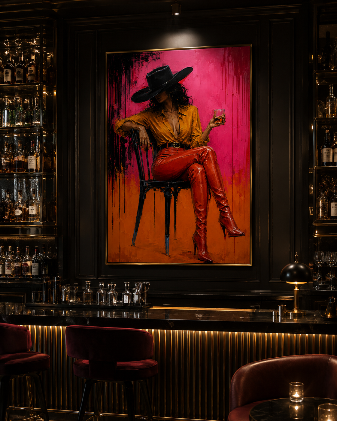 Midnight Velvet | Hand-Painted Luxury Cowgirl Wall Art | Modern Western Fashion Oil Painting