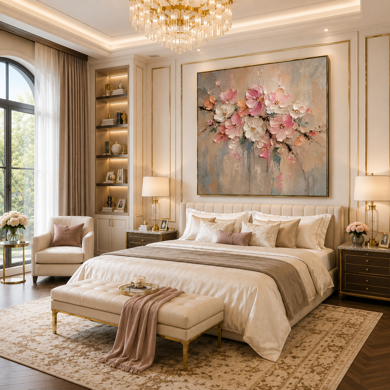 Blush Bloom Serenity – Hand-Painted Cherry Blossom Floral Oil Painting