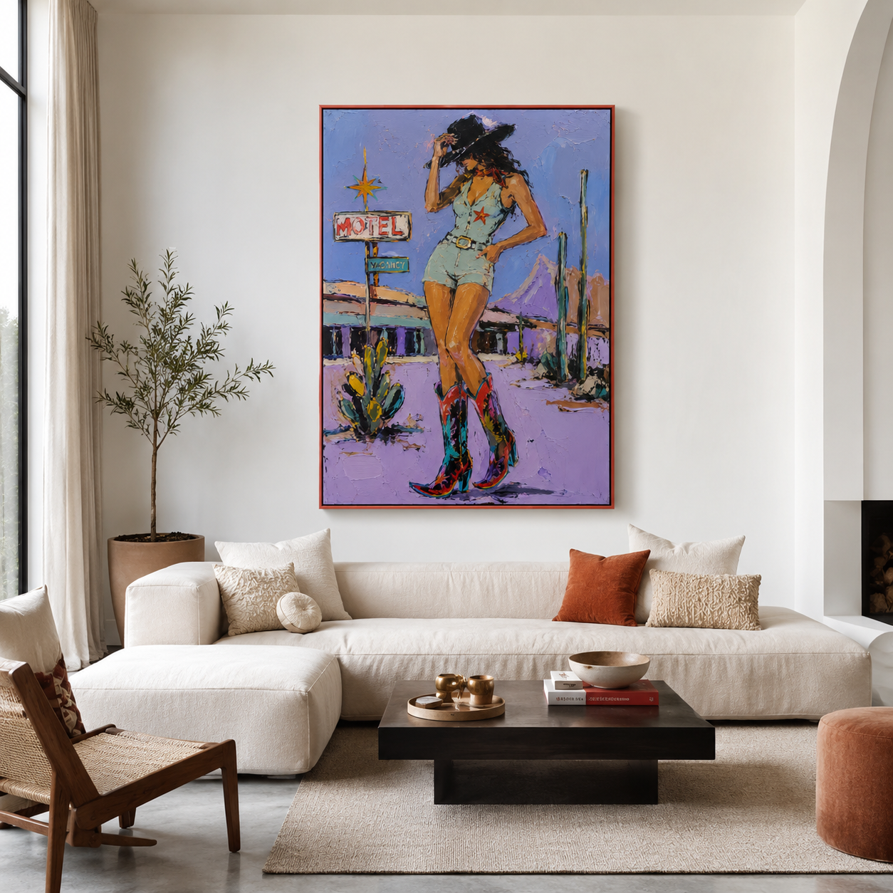 Desert Starlight – Hand-Painted Cowgirl Wall Art, Modern Western Oil Painting on Canva