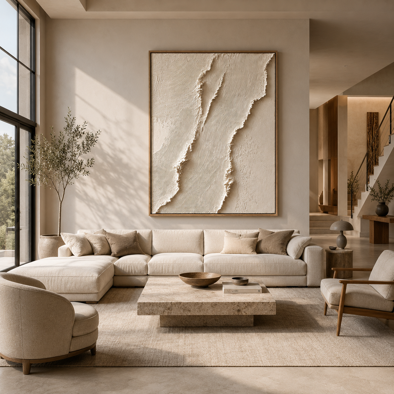 Quiet Form – Minimalist Textured Canvas Wall Art, Neutral Wabi-Sabi Painting for Modern Living Room Decor