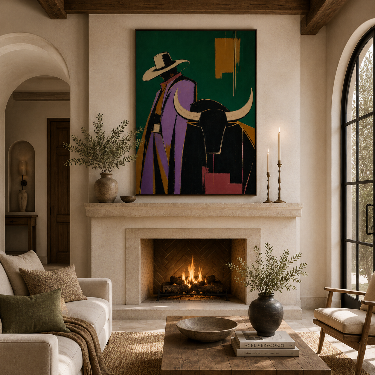 Spirit of the Longhorn | Hand-Painted Modern Western Wall Art | Abstract Cowboy & Bull Oil Painting