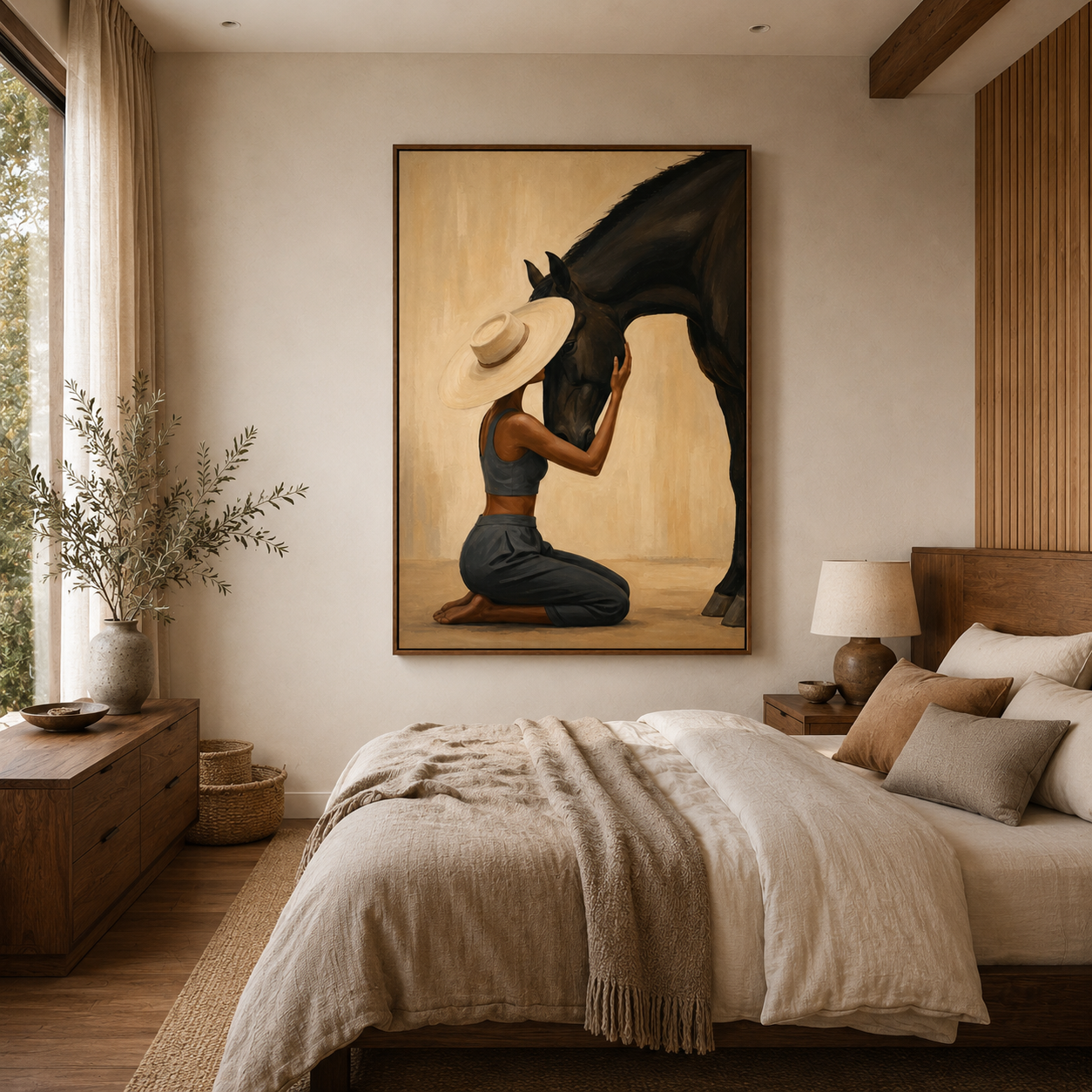 A Quiet Bond | Hand-Painted Woman & Horse Wall Art | Modern Equestrian Oil Painting