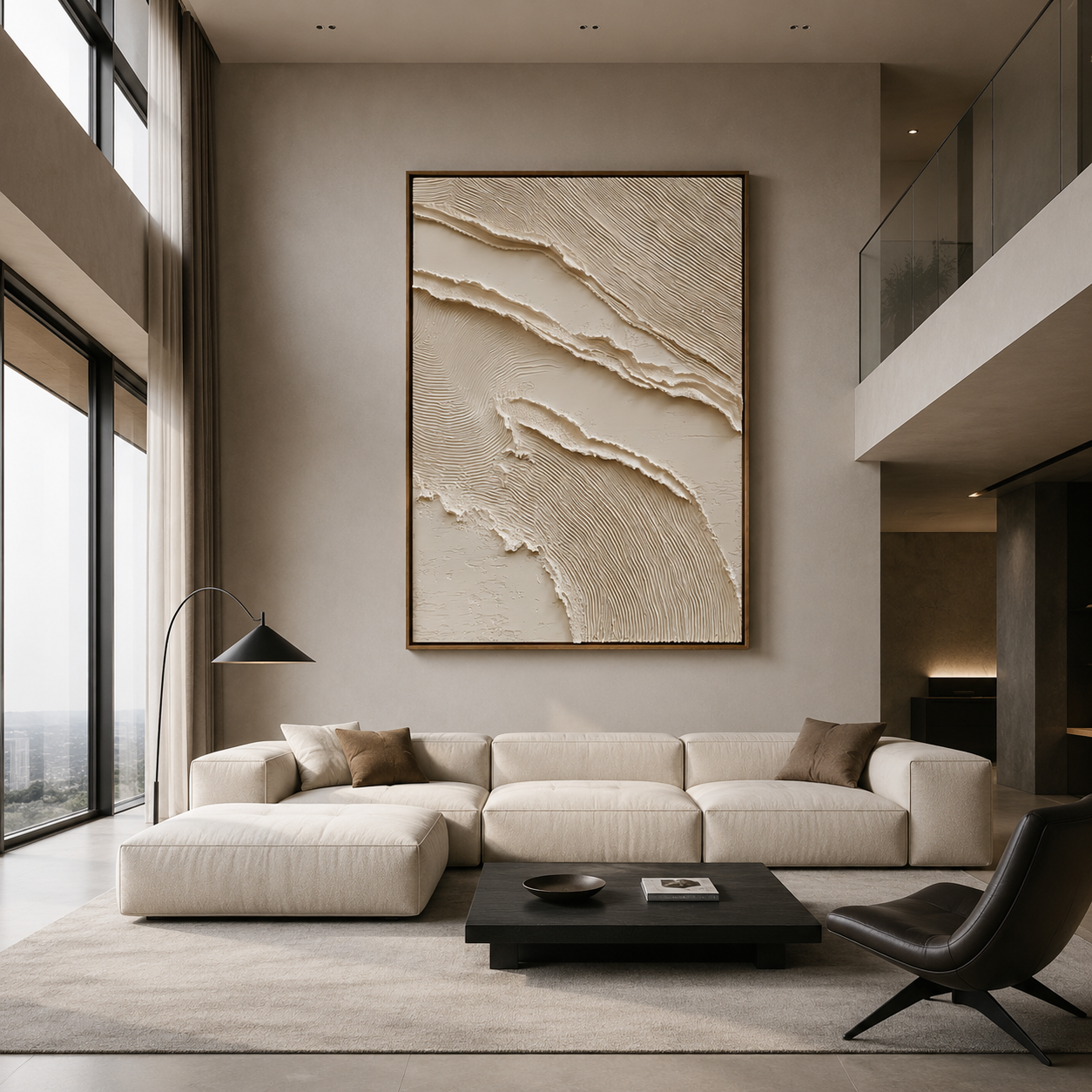 Sculpted Stillness – Minimalist Textured Canvas Wall Art, Neutral Organic Modern Painting for Living Room Decor