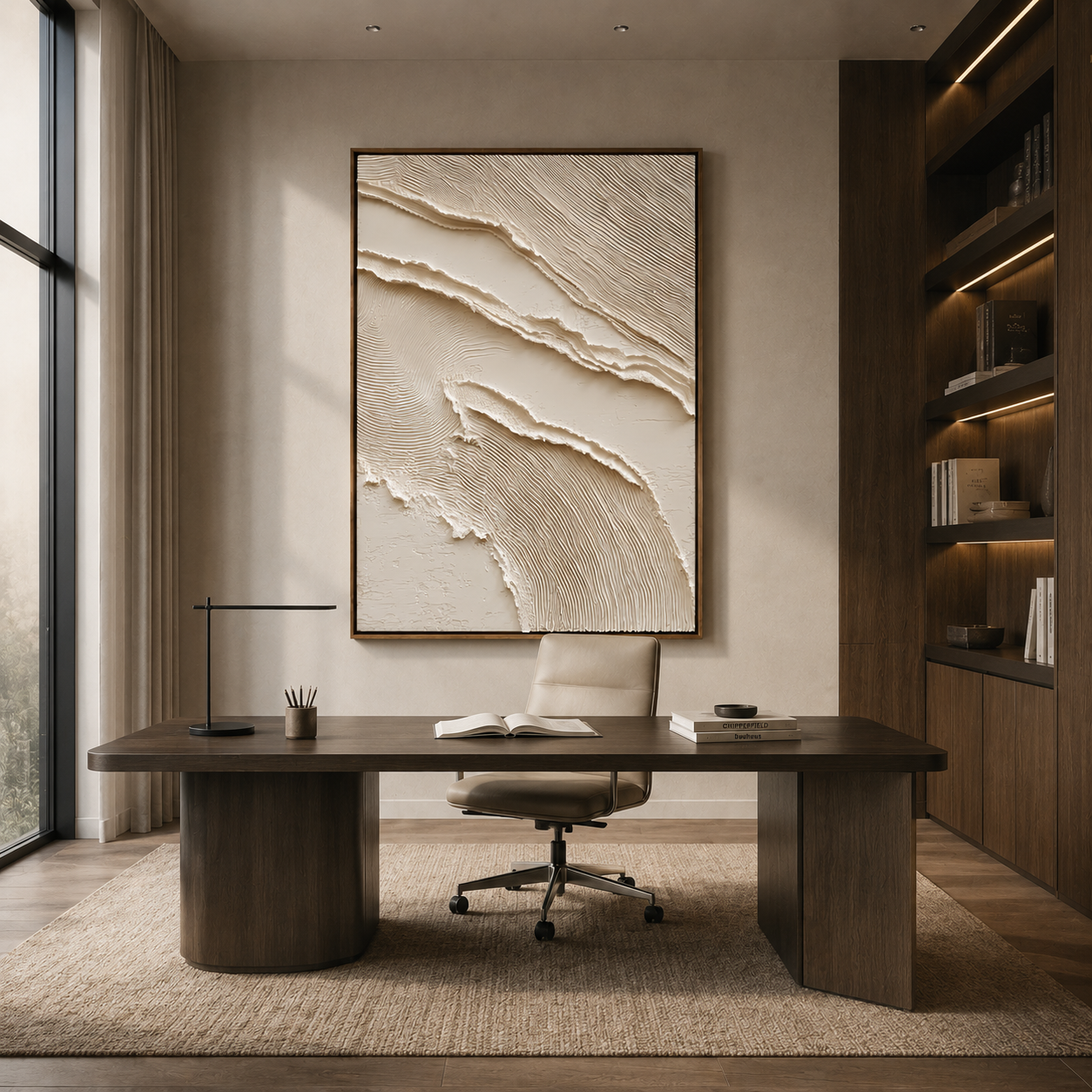 Sculpted Stillness – Minimalist Textured Canvas Wall Art, Neutral Organic Modern Painting for Living Room Decor