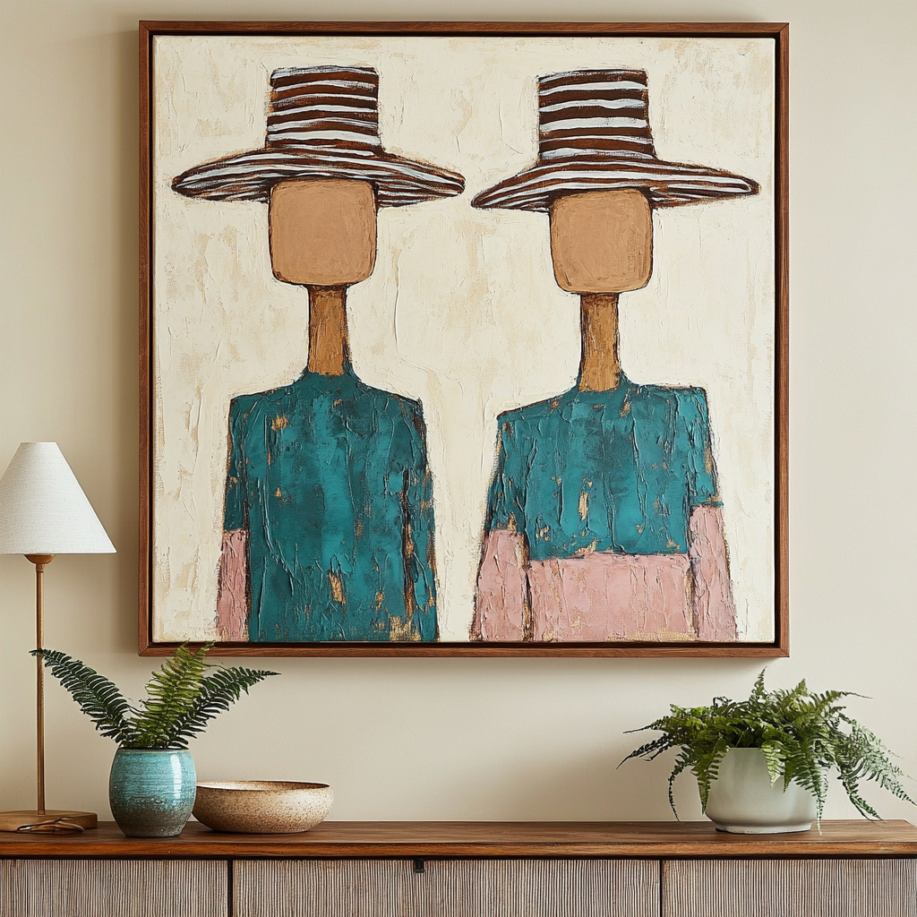Kindred Souls | Hand-Painted Faceless Portrait Wall Art | Modern Abstract Figurative Oil Painting