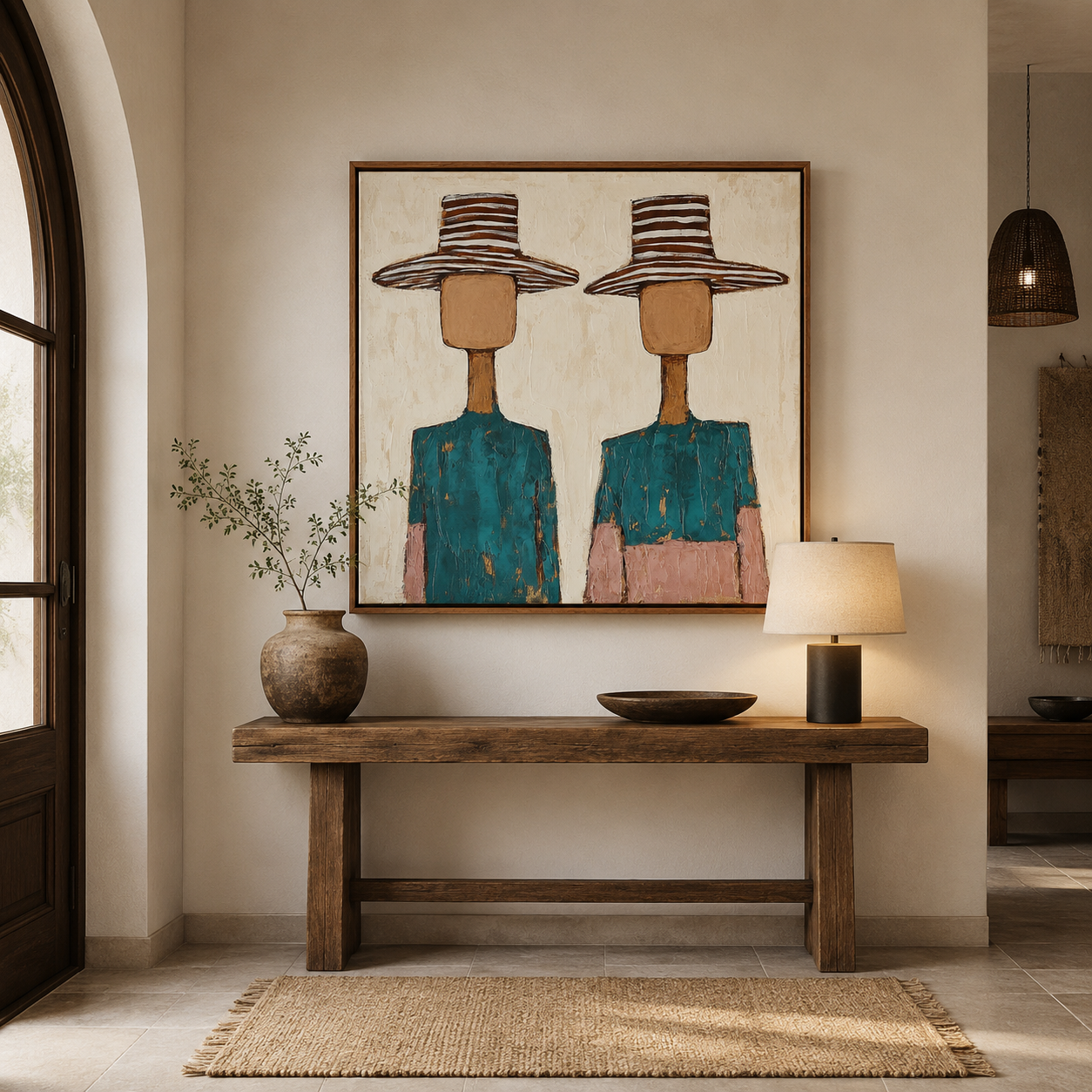 Kindred Souls | Hand-Painted Faceless Portrait Wall Art | Modern Abstract Figurative Oil Painting