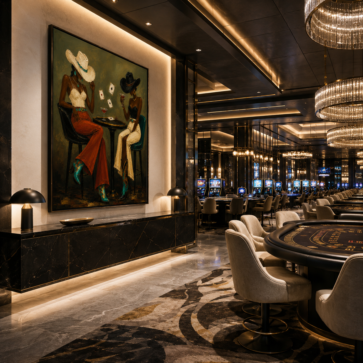 High Stakes & High Spirits | Hand-Painted Cowgirl Casino Wall Art | Modern Western Poker Oil Painting