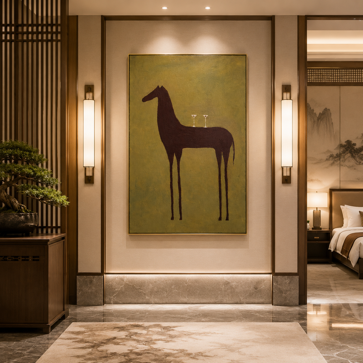 Silent Toast | Hand-Painted Minimalist Horse Wall Art | Contemporary Abstract Equestrian Oil Painting