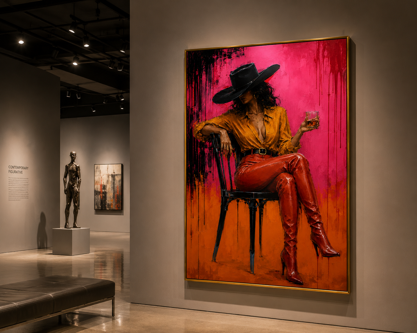 Midnight Velvet | Hand-Painted Luxury Cowgirl Wall Art | Modern Western Fashion Oil Painting