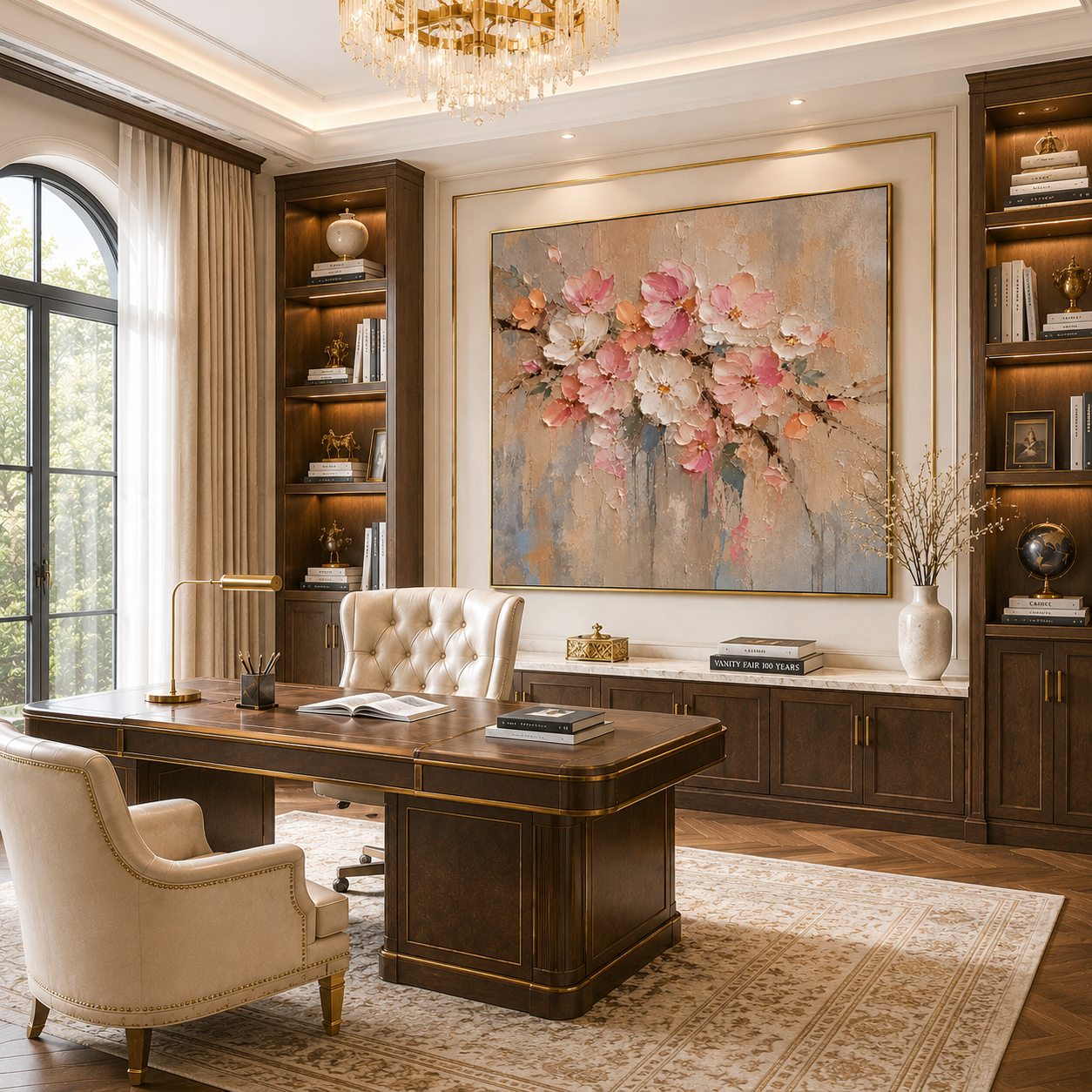 Blush Bloom Serenity – Hand-Painted Cherry Blossom Floral Oil Painting