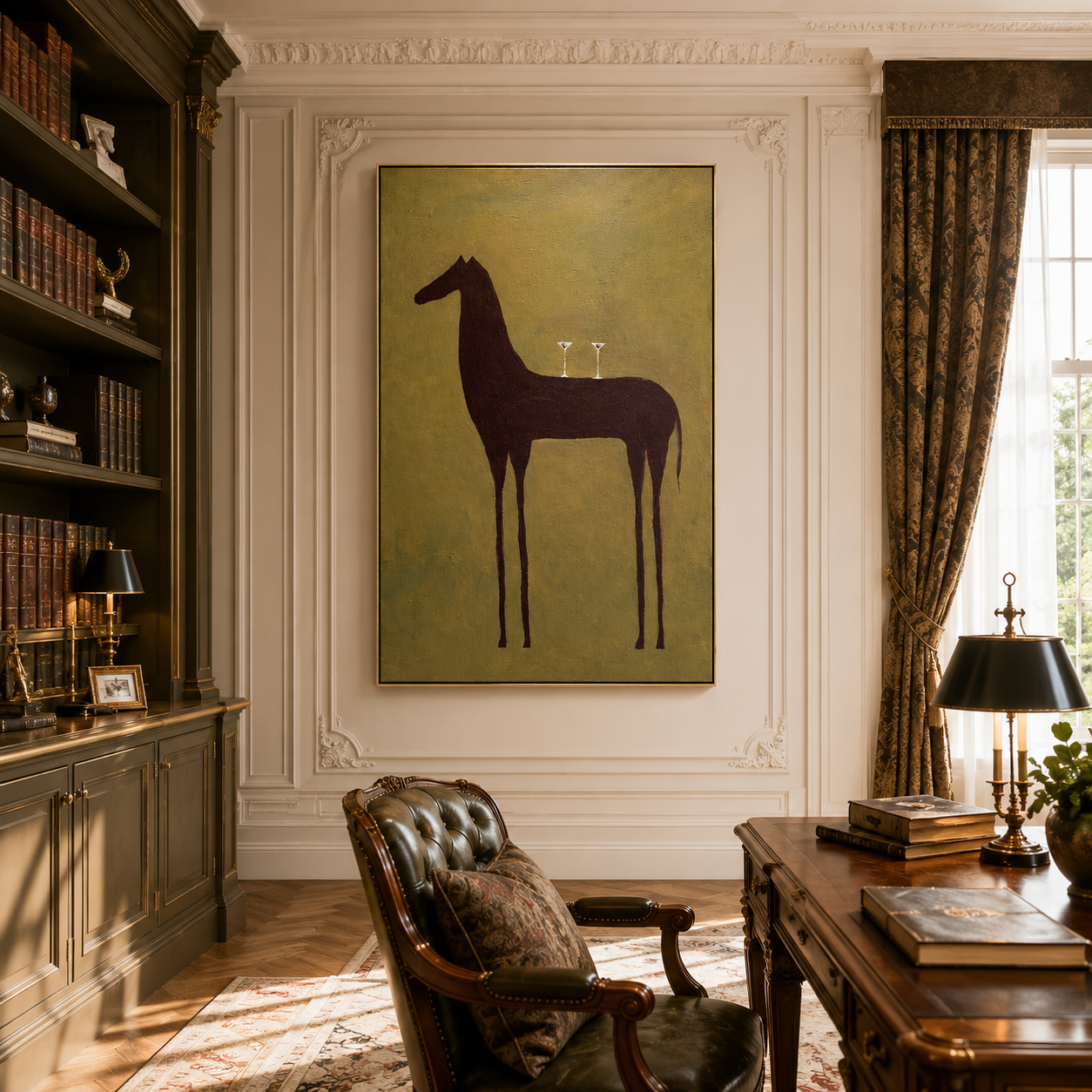 Silent Toast | Hand-Painted Minimalist Horse Wall Art | Contemporary Abstract Equestrian Oil Painting
