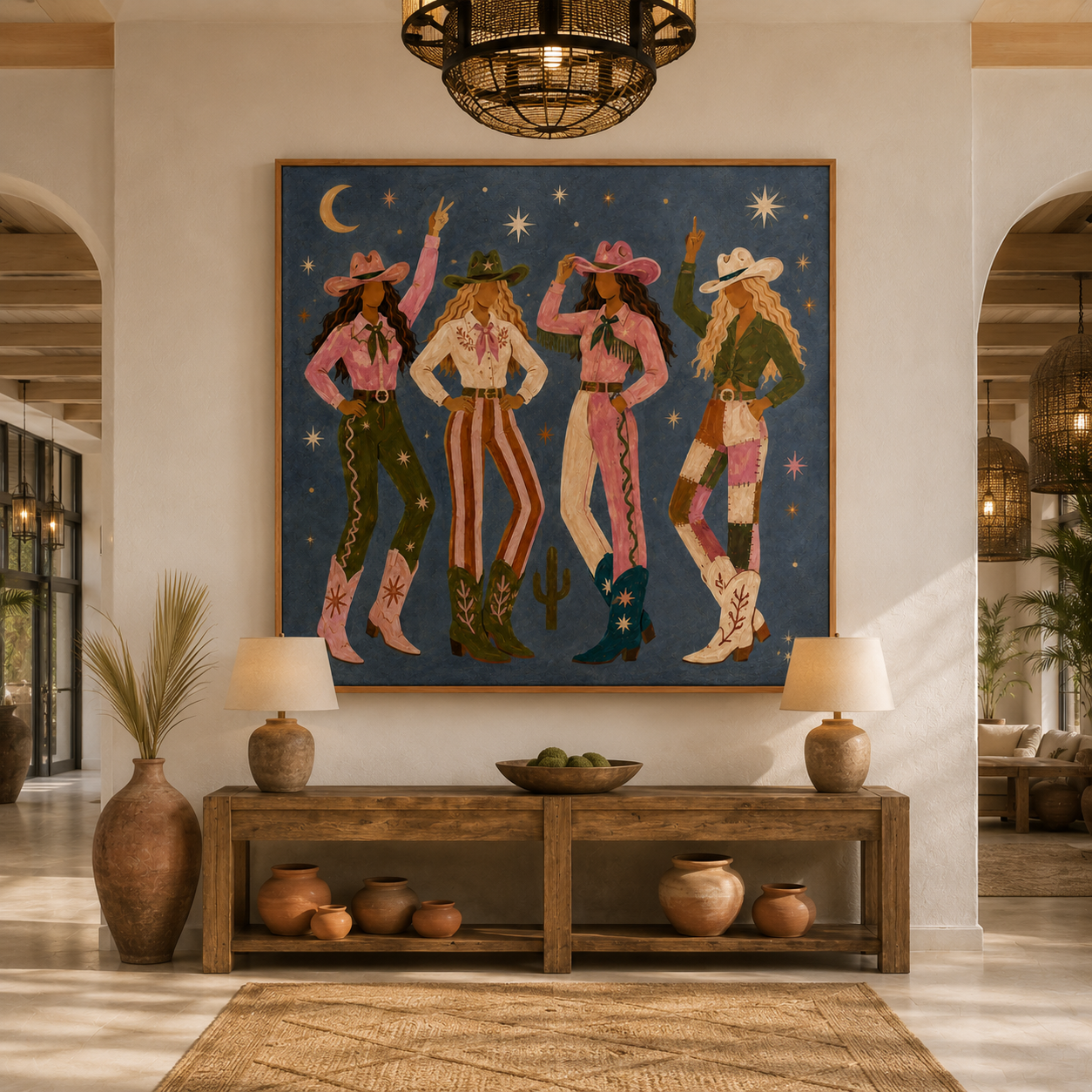 Cowgirl Sisterhood | Hand-Painted Modern Western Cowgirl Wall Art | Colorful Western Oil Painting