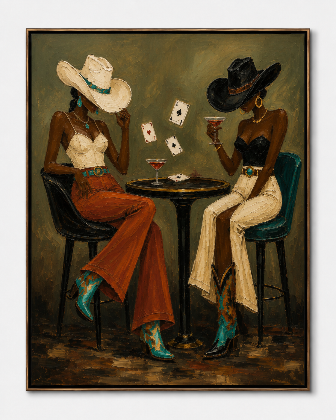 High Stakes & High Spirits | Hand-Painted Cowgirl Casino Wall Art | Modern Western Poker Oil Painting