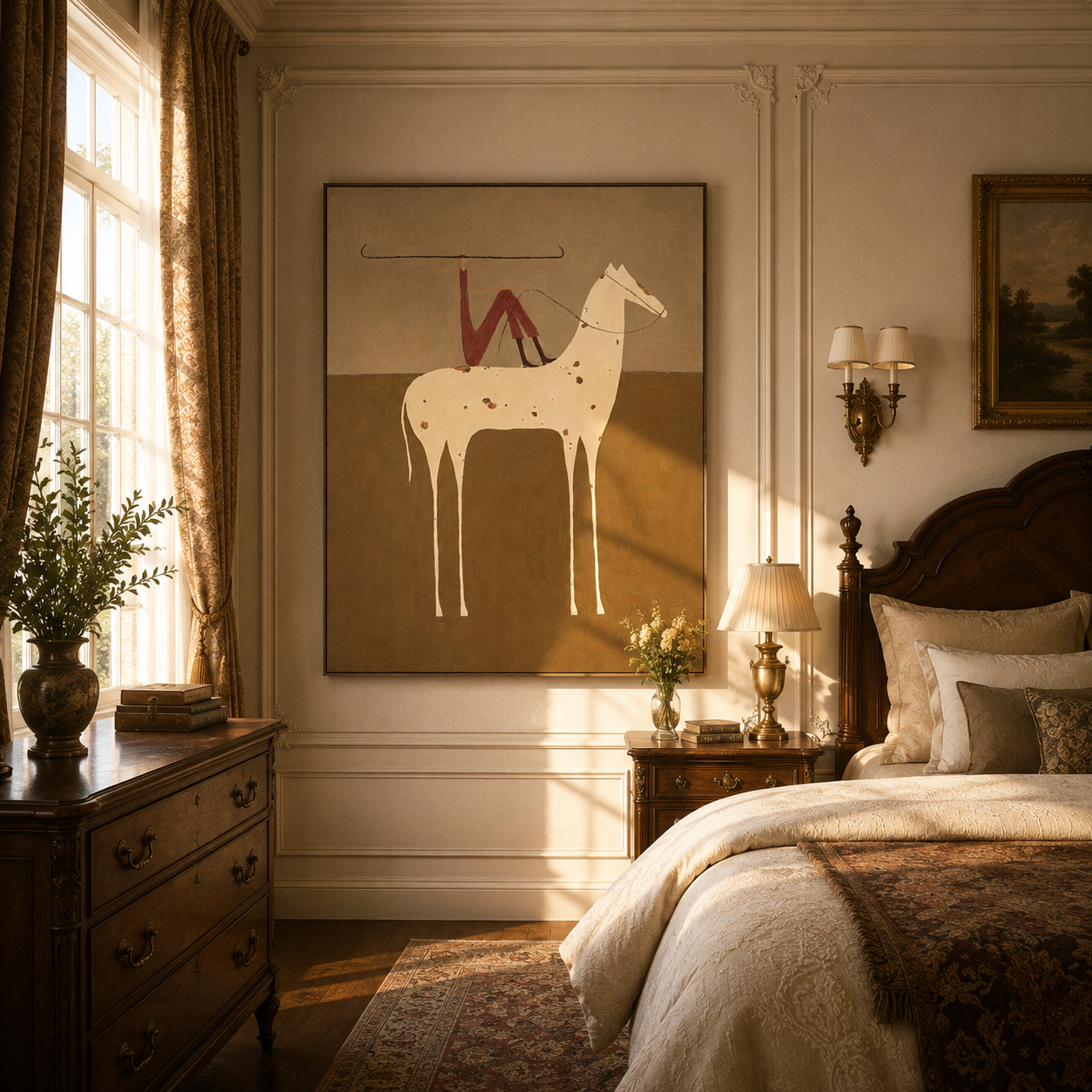 Ivory Trail | Hand-Painted White Horse Wall Art | Modern Western Oil Painting