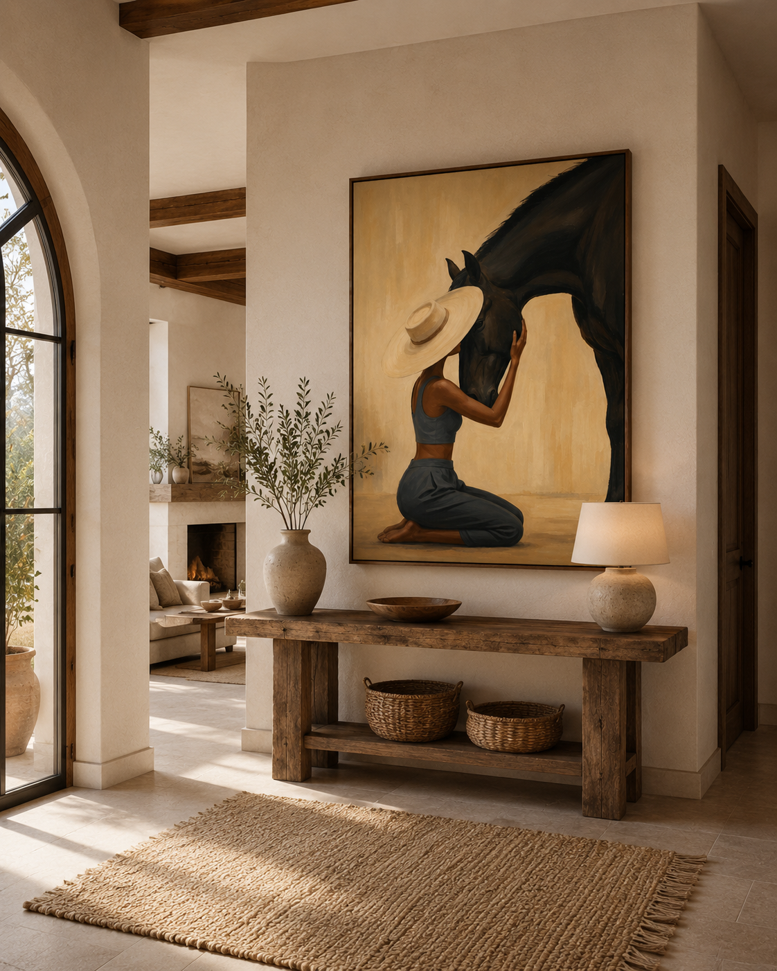 A Quiet Bond | Hand-Painted Woman & Horse Wall Art | Modern Equestrian Oil Painting