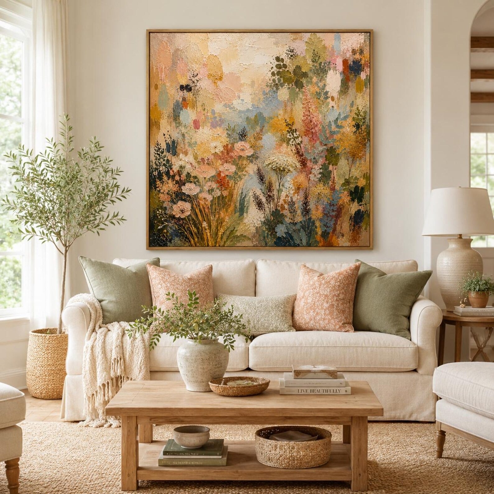 Abstract Floral Wall Art | Golden Garden Symphony