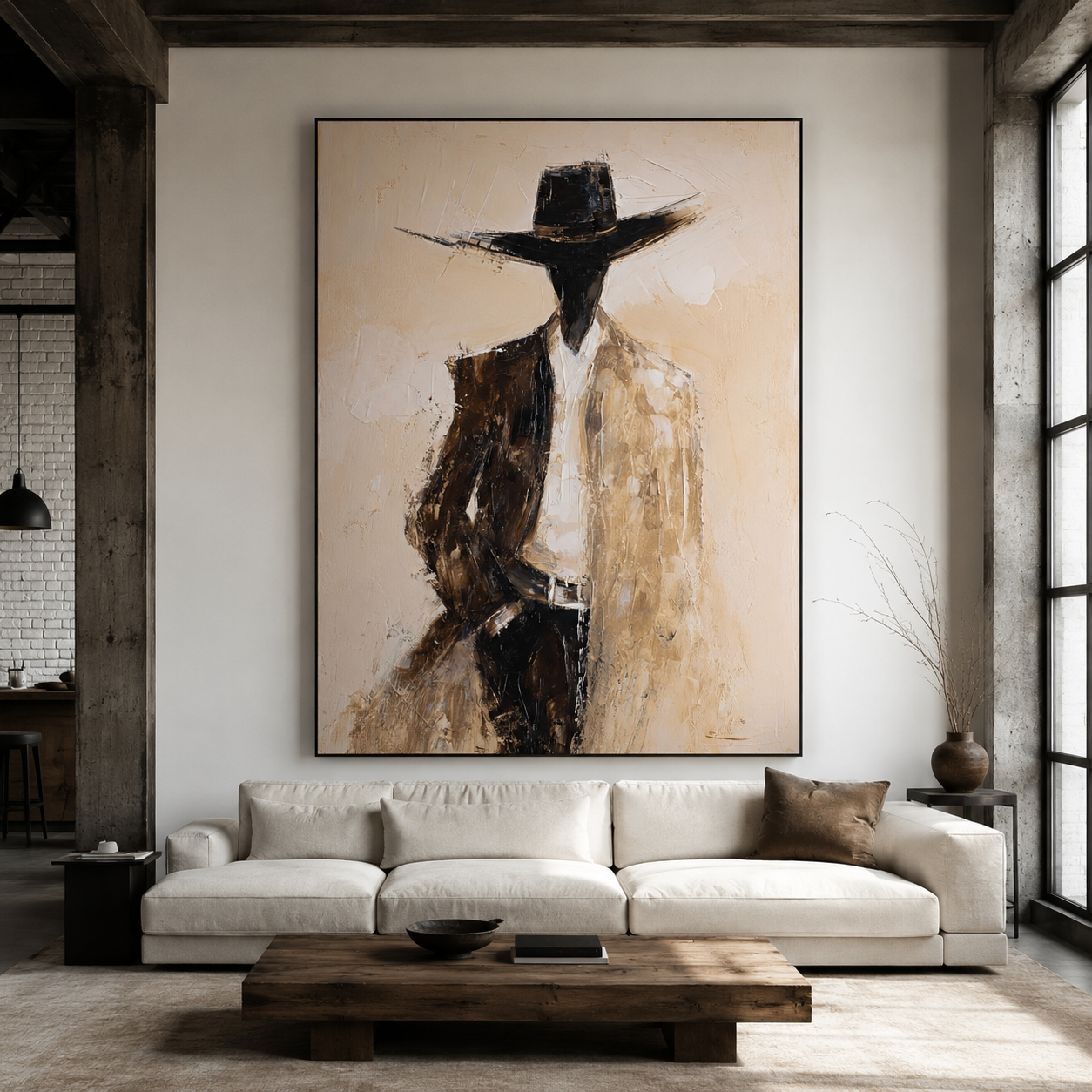 Abstract western artwork with wide brim hat